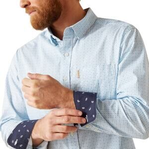 Ariat Men's Madden Stretch‎ Modern Fit Shirt Size XXL Contrast Cuff Blue White